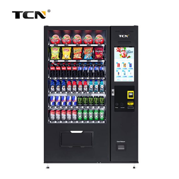 TCN vending machine stocked with snacks and drinks
