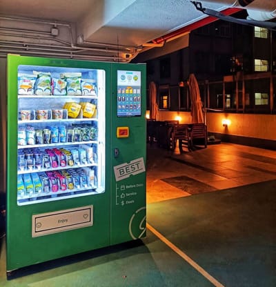 Smart vending machine installed in building lobby