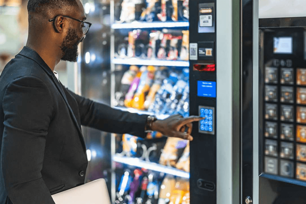 Employee using vending machine at office